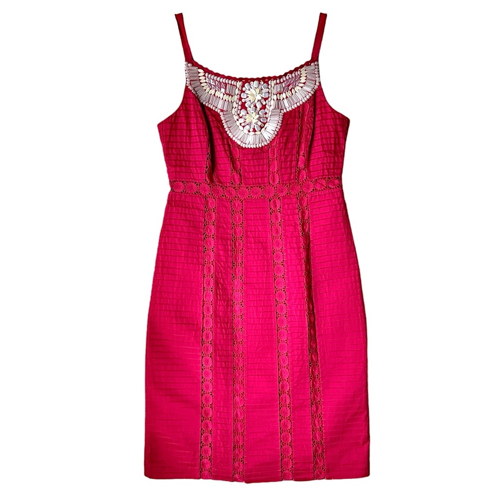 Nanette Lepore Treasure Dress Cranberry pink 8 with floral embellishment
